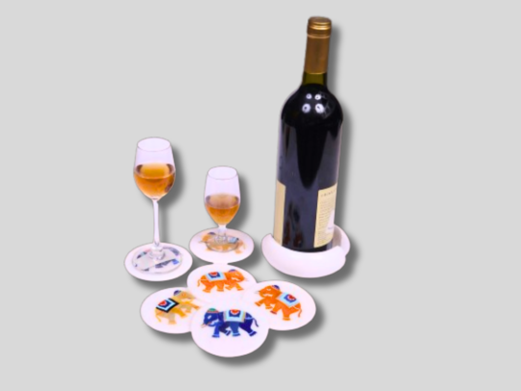 Elephant Decorative Marble Coaster Set Tableware Inlay Precious Stone Gift